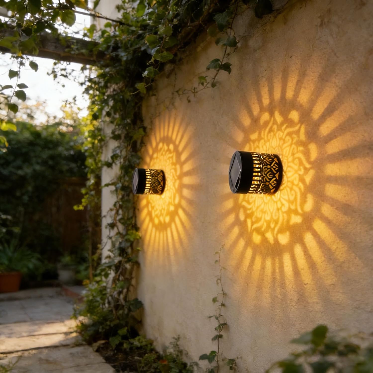 Retro Solar Table Lantern Outdoor Waterproof, Solar Deck Wall Lights Outdoor Warm Yellow Decorative Lighting for Garden Patio Backyard (A)