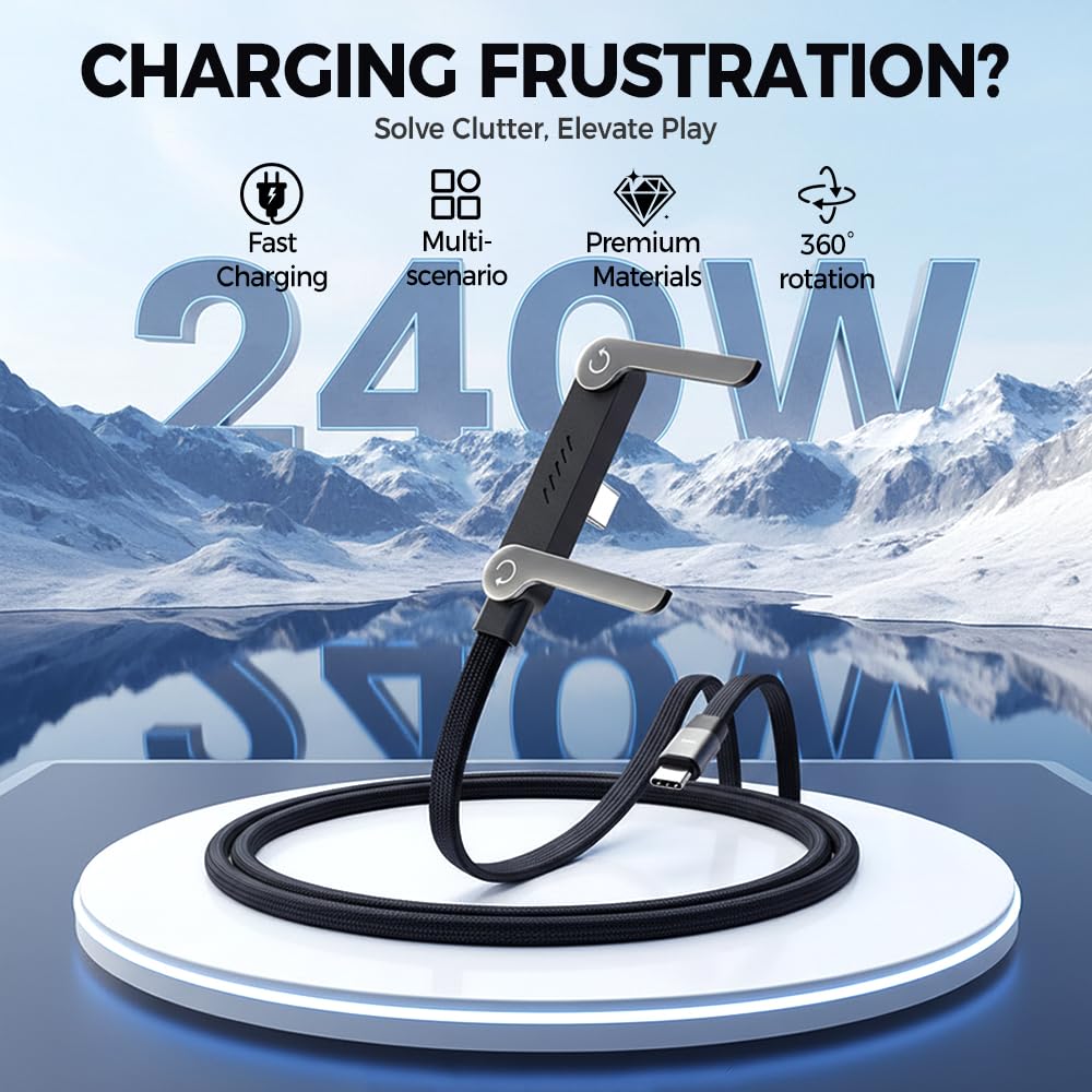 240W Ultra-Fast Charging Cable with Built-In Phone Stand-Type C for Iphone And Samsung
