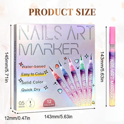 Vibrant Nail Art Pen Set 12 Colors