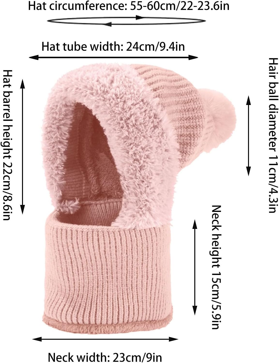 Women's Knitted Hat in Autumn and Winter, 3 in 1 Cold Resistant Hat, Wind-Resistant ScarfHat Face Mask Hooded Scarf