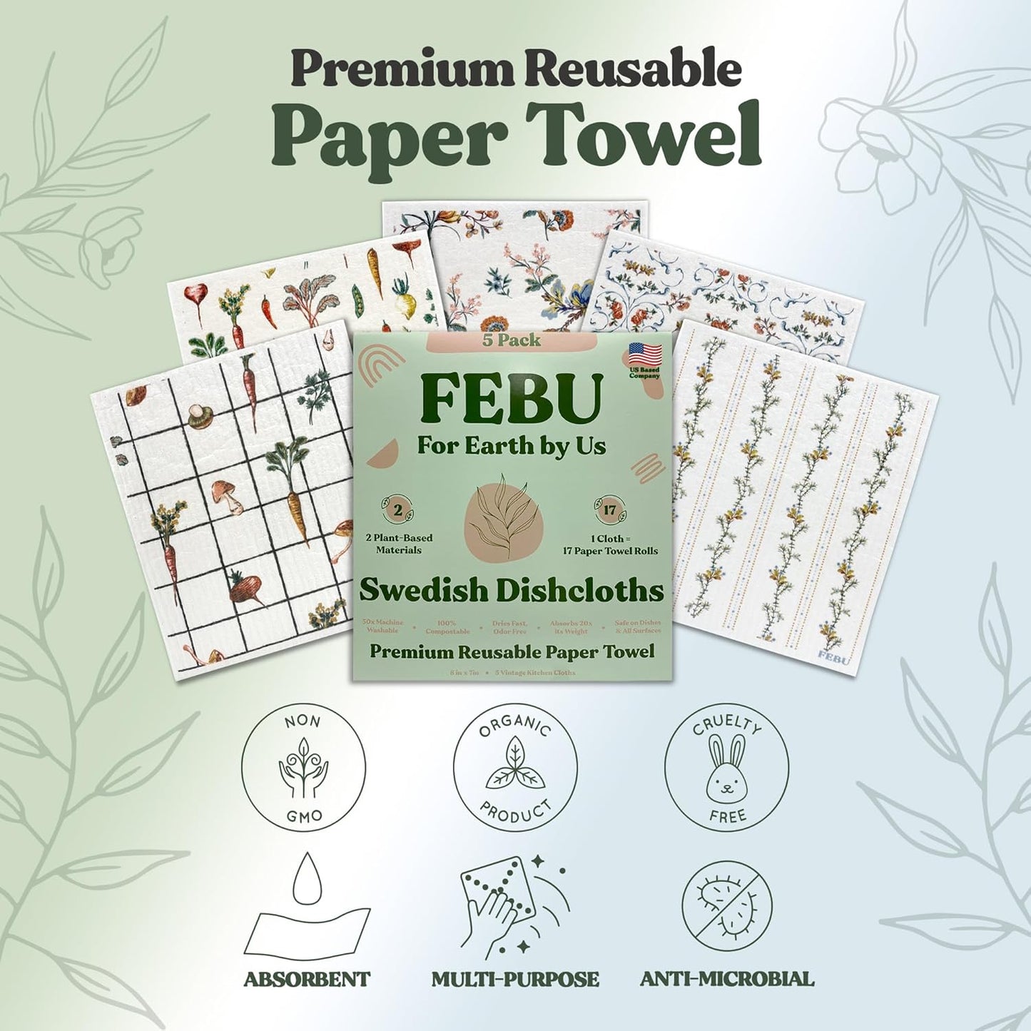 Eco-Friendly Swedish Dishcloths 5 Pack