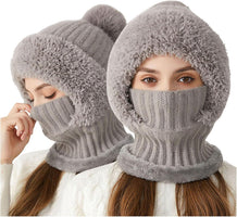 Women's Knitted Hat in Autumn and Winter, 3 in 1 Cold Resistant Hat, Wind-Resistant ScarfHat Face Mask Hooded Scarf