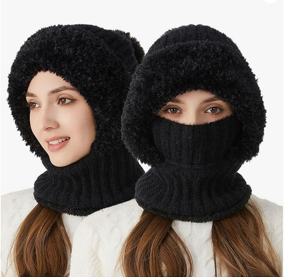 Women's Knitted Hat in Autumn and Winter, 3 in 1 Cold Resistant Hat, Wind-Resistant ScarfHat Face Mask Hooded Scarf