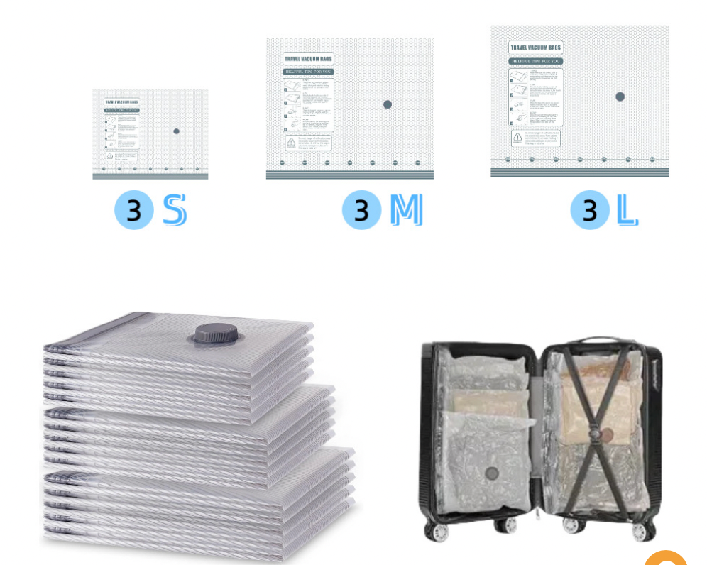 Travel Compression Vacuum Bags with Pump Combo
