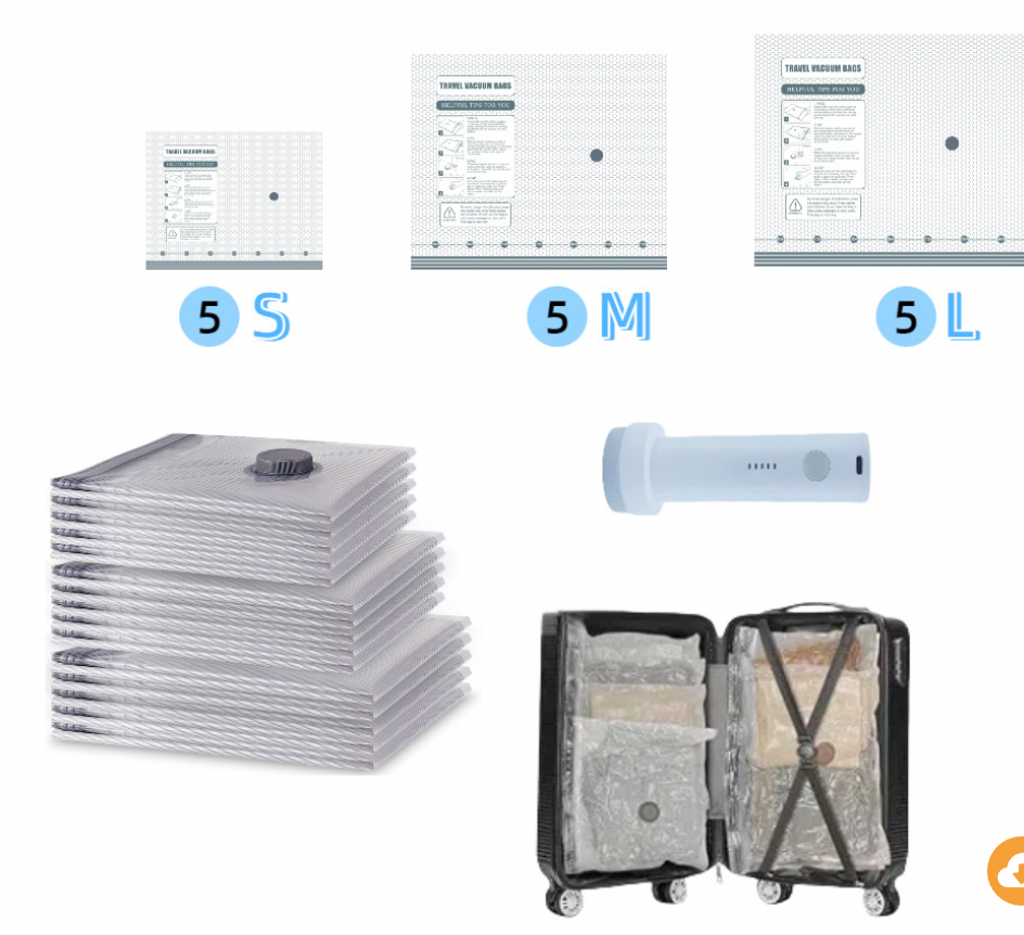 Travel Compression Vacuum Bags with Pump Combo